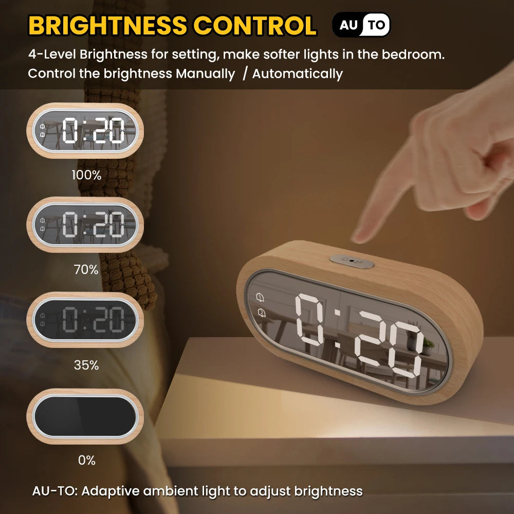 FanJu Digital Clock Alarm Snooze Table Thermometer Electronic USB charger LED Wooden Watch Living room Desk Clocks AAA Powered