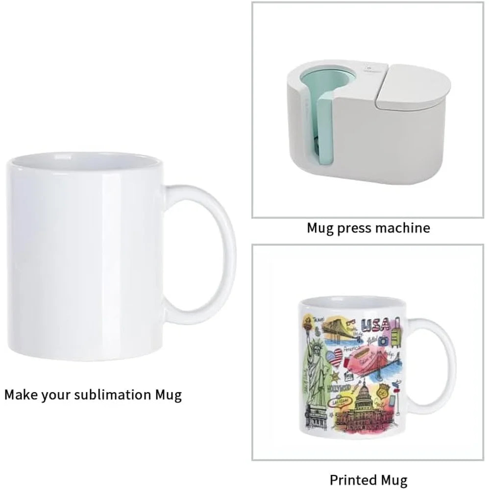 8 Pack 11oz White Sublimation Coffee Mugs Blank Ceramic Cups Custom Design Printing Gift Ideas Bulk