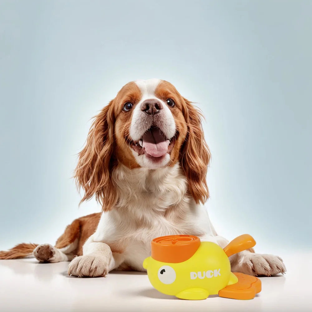 Yellow Duck Pet Automatic Feeder Adjustable Dog Snack Feeder Non Slip Pet Interactive Toy for Dog Cat Intelligent Training Toy