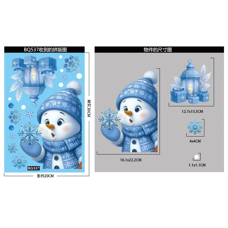 Christmas Window Stickers Winter Snowman Santa Claus Snowflake Reindeer Static Electricity Stickers Ornaments Xmas Home Decor