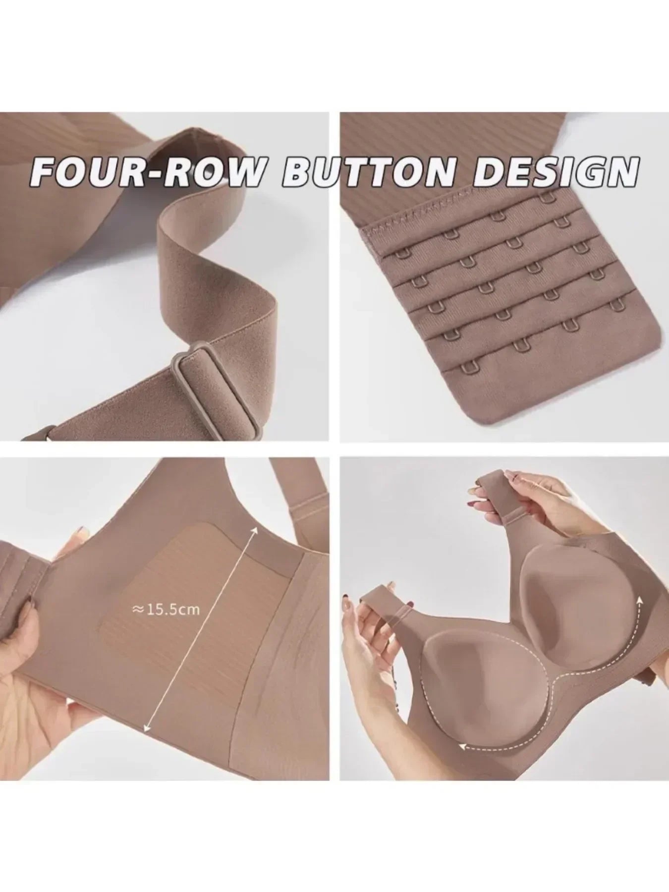 Wireless Bra for Women 2025 – No Underwire, Solid Color, 4-Row Hooks, Anti-Sag Support