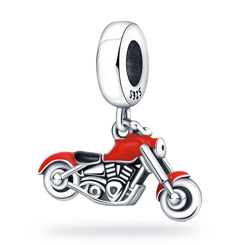 925 Sterling Silver Motorcycle Red Sports Car SUV Bus Car Keys Charm Pendants For Women Fit DIY Bracelets Party Birthday Jewelry