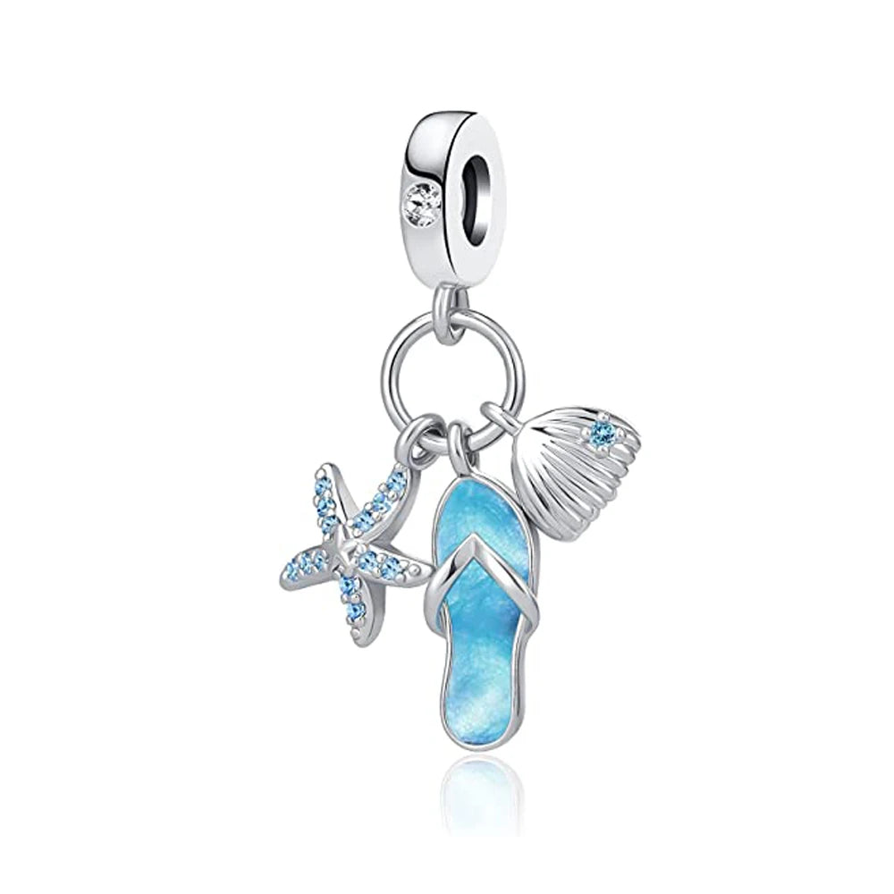 New 925 Silver Summer Ocean Series Starfish Turtle Octopus Cetacean Pendant Fit European Bracelets DIY Accessories Gifts