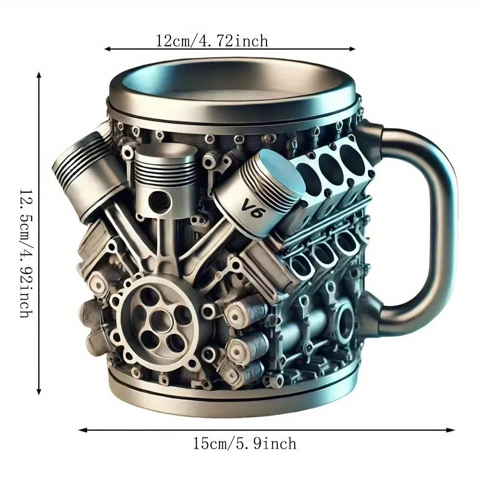 V8 Engines Stainless Steel 7 OZ Insulated Handle Coffee Mug - Creative Automotive Engine Design