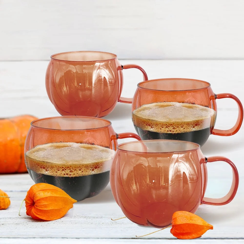 Pumpkin Shape Borosilicate Glass Mug Set 4 Pack