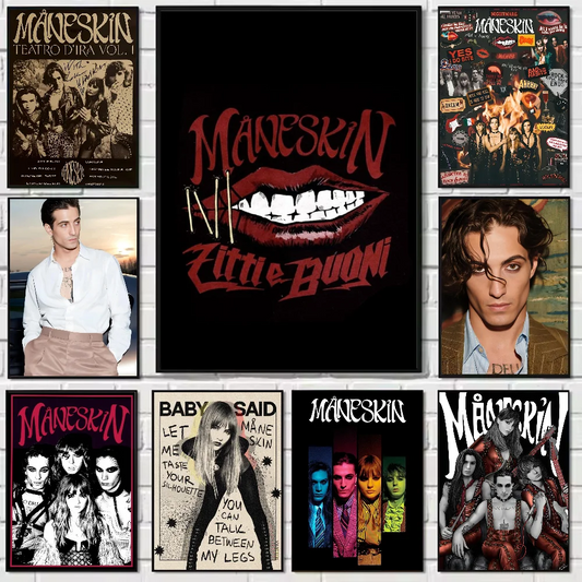 M-Maneskin D-Damiano David Band Poster HD Art Sticky Wall Waterproof Home Living Room Bedroom Bar Aesthetic Decoration