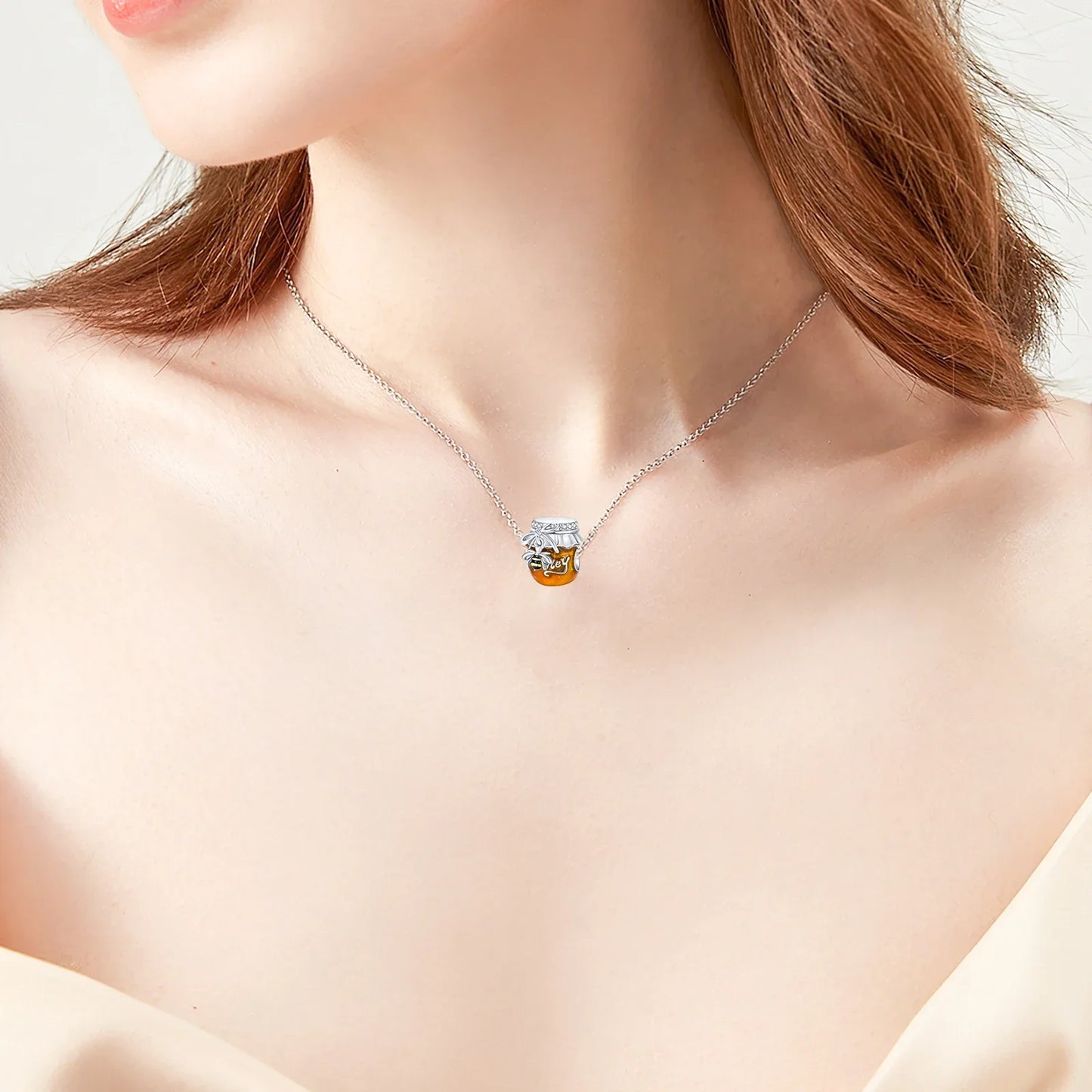 925 Sterling Silver Bee Honey jar Yellow series pandent Charm Fit Bracelet DIY Bead Ms Premium Jewelry Valentine's Birthday Gift