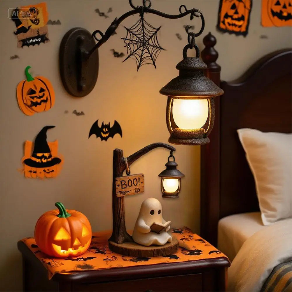 Cute Ghost Reading Light 3D Resin Ghost Desktop Night Light Ornament Warm And Glowing Halloween Home Interior Decoration
