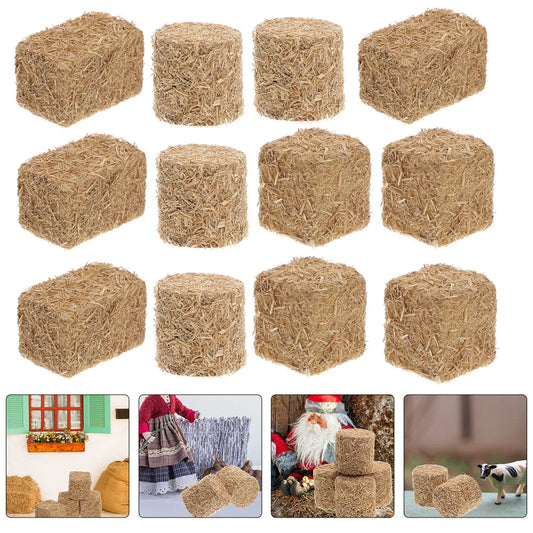 12pcs Home Decor Stackable Haystack Autumn Style Mini Hayrick Ornament Scene Bales Dollhouse Mini Bales for Micro Landscaping