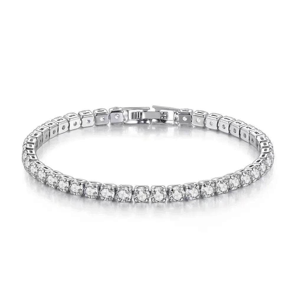 S925 Sterling Silver Bracelet Zirconia Tennis Ball Women Fashion Simple Engagement Wedding Charm Jewelry 4mm 16-20cm