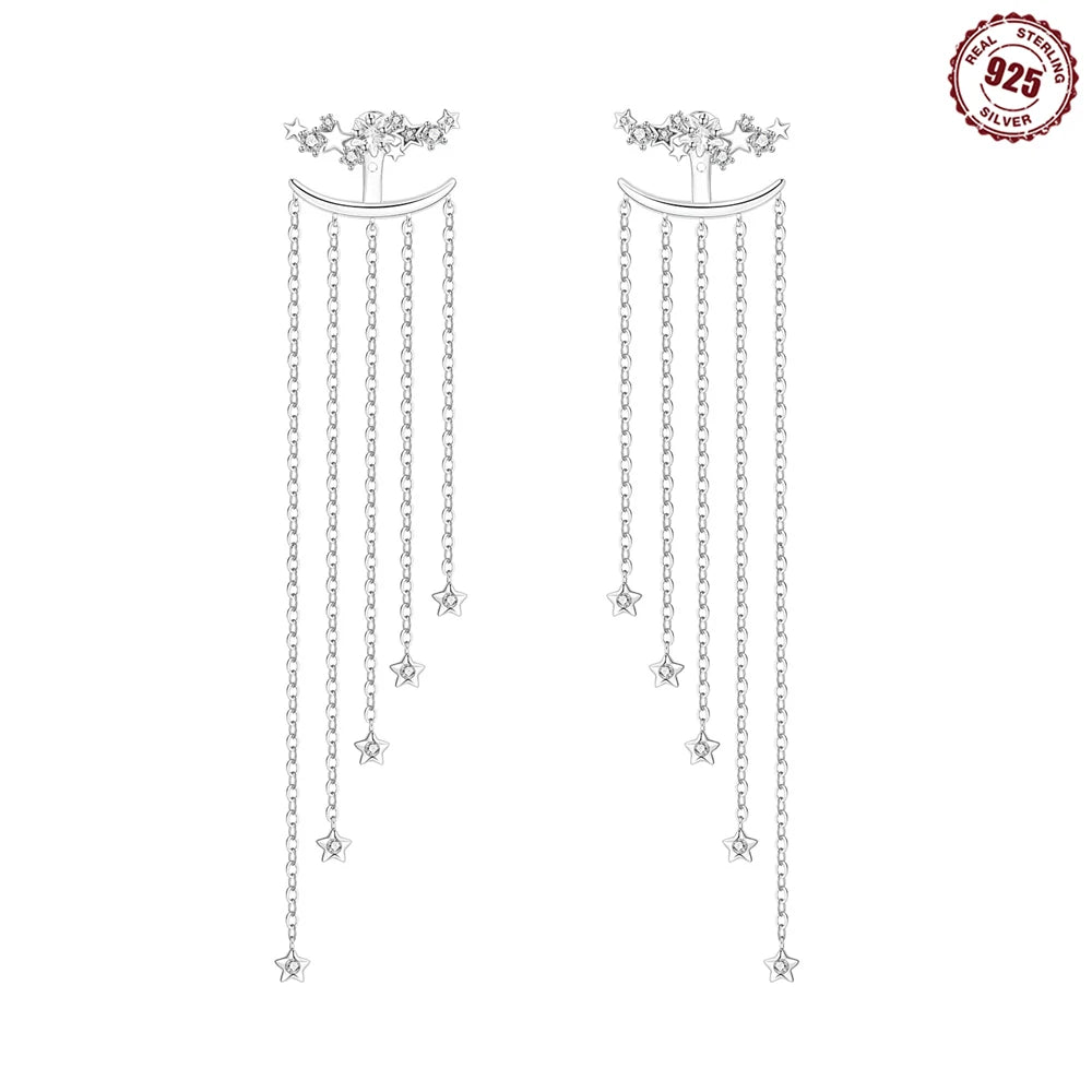 925 pure silver Purple Star Shining 1 pair of 2-wear fringed stud earrings, elegant and high-quality women's earrings, suitable