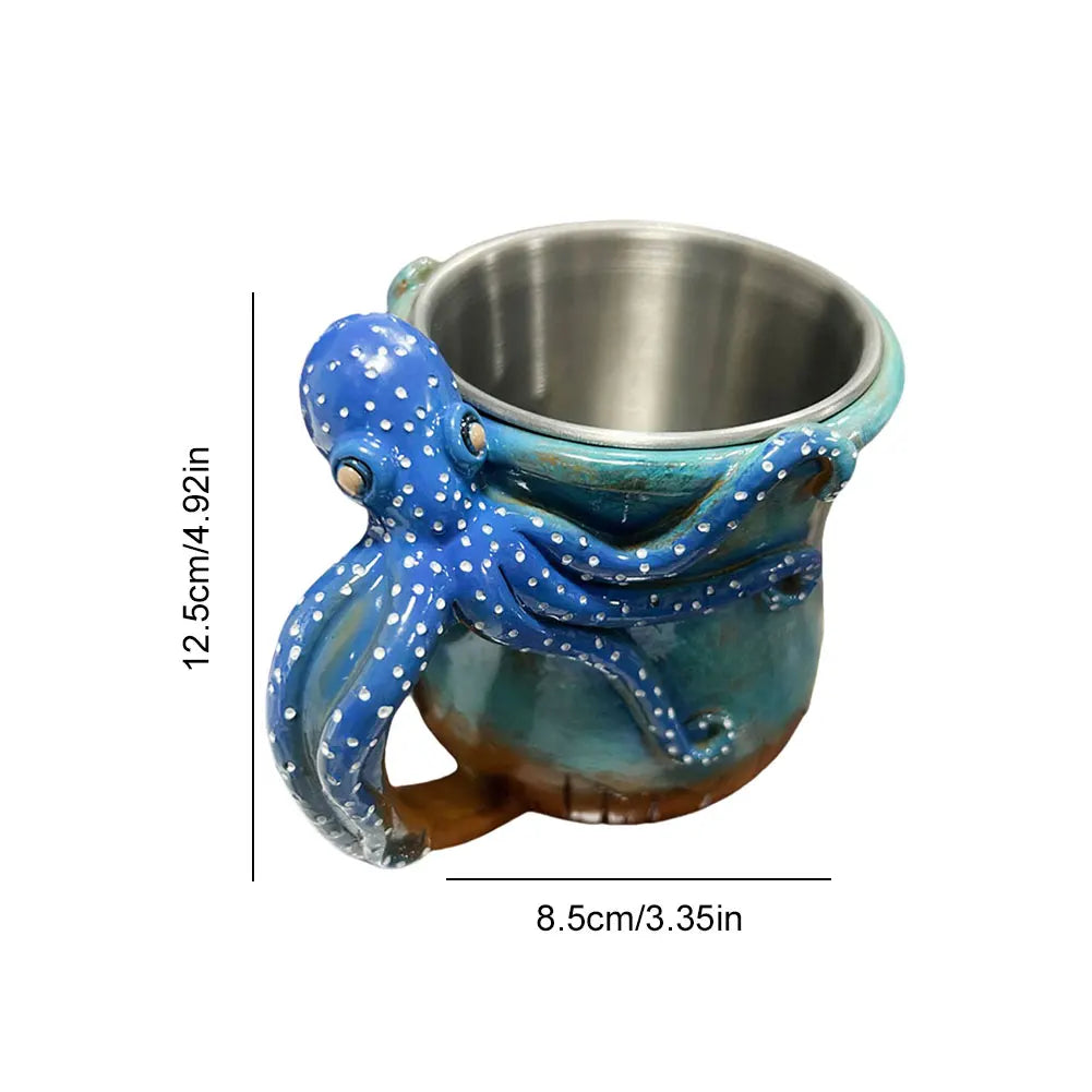 New Deep Blue Octopus Mug Handmade Statue Sea Animal Mug With Handle Novelty Coffee Milk Tea Juice Hot and Cold Drinkware Cup