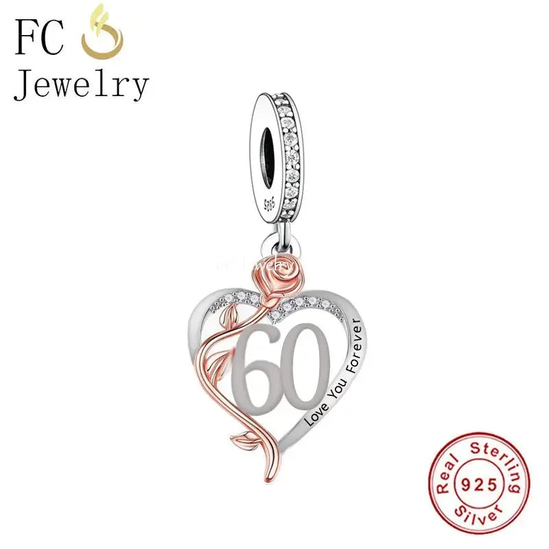 FC Jewelry Fit Original Charm Bracelet 925 Silver 18th 30th 40th Birthday Number Rose Flower Bead For Making Daughter Berloque