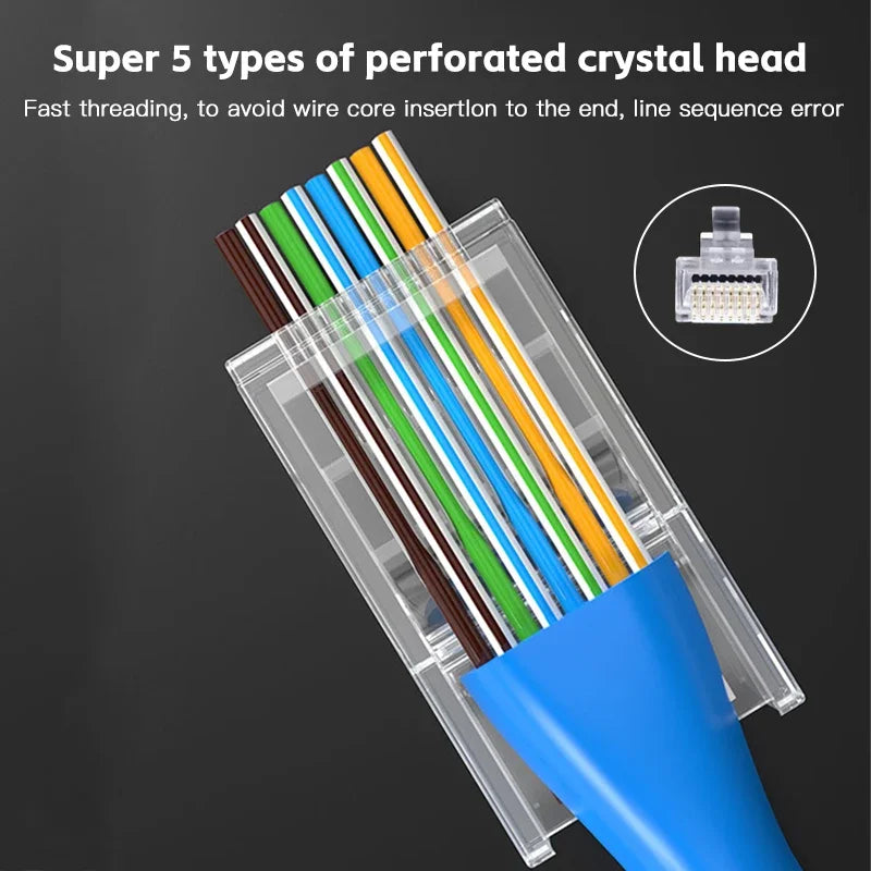 50PCs 100PCs Cat6 Connector RJ45 Connector Network Unshielded RJ45 Perforated Crystal Head Network Cable