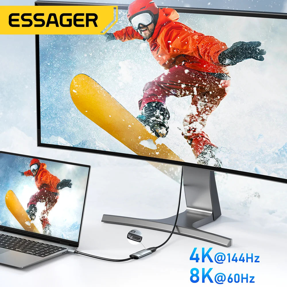 Essager HDMI-Compatible to USB C Adapter 8K@60Hz 4K@120Hz/144Hz for iPhone  15 MacBook Pro iPad High-Speed HD TV Cable Converter