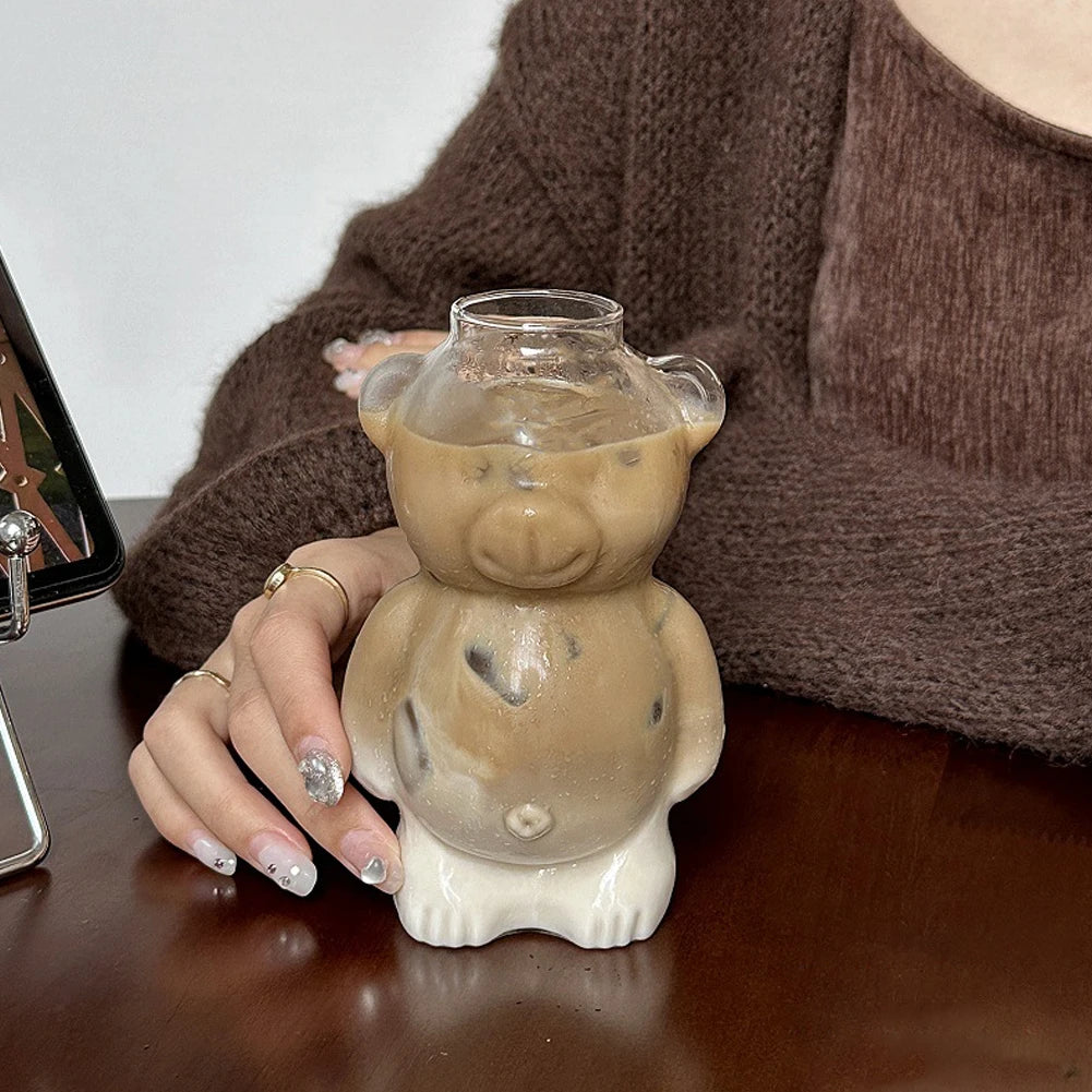 Cartoon Bear Shaped Coffee Mug Novelty Juice Glass Drinkware Bear Shaped Glass Cup Beverage Glasses for KTV Bar Club Parties