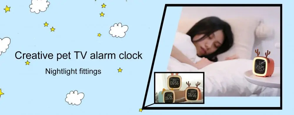 Cartoon Rabbit Deer Ear Alarm Clock Rechargeable Digital Display LED Nigh Light Table Clock Wall Clock Living Room LED Clock