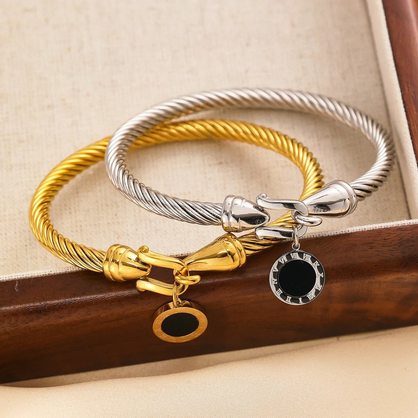 316L Stainless Steel Wire Rope Roman Digital Hang Buckle Bracelet Bangle Woman Jewelry ,Birthday Gifts,Party Gifts