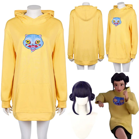 HUNTRX Zoey Cosplay Yellow Hoodies Long Coat Costume Cartoon Demon Hunter of KPop Disguise Casual Cute Sweater Wig Set Halloween