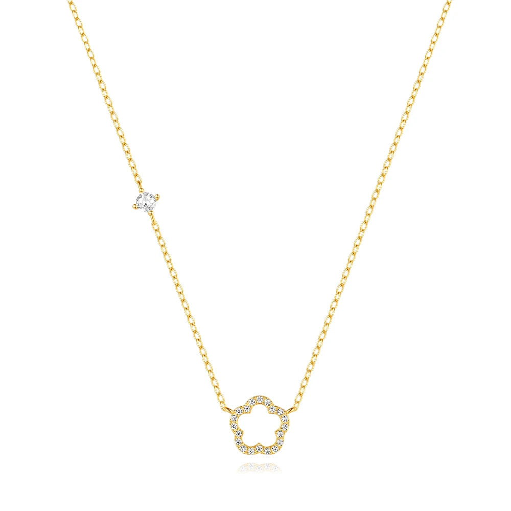 LENNIK 100% 925 Sterling Silver Women necklace plated with Exquisite five petal flower hollowed out white shell zircon plata 925