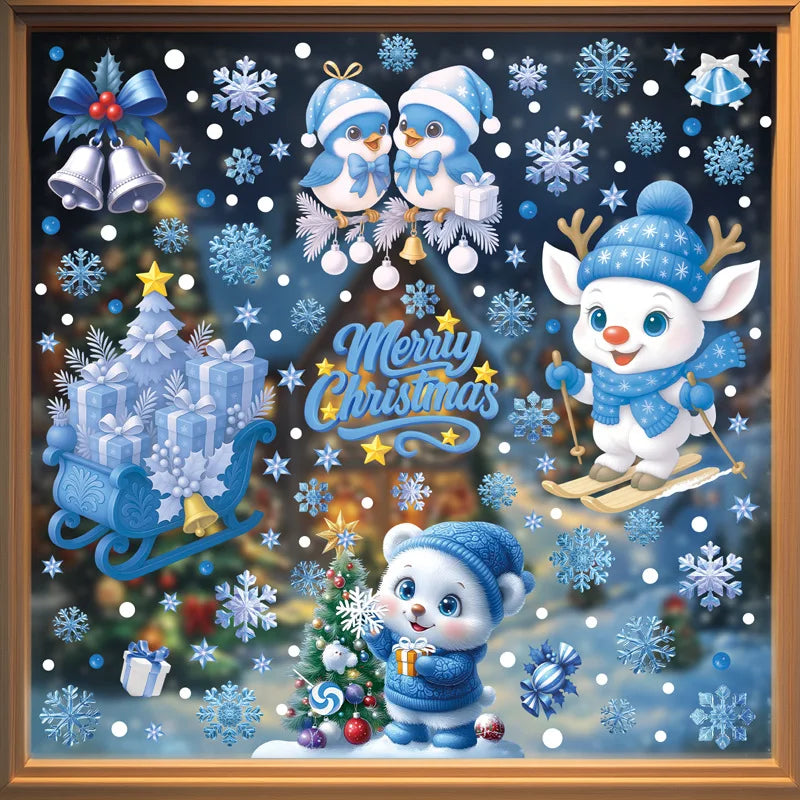 Christmas Window Stickers Winter Snowman Santa Claus Snowflake Reindeer Static Electricity Stickers Ornaments Xmas Home Decor