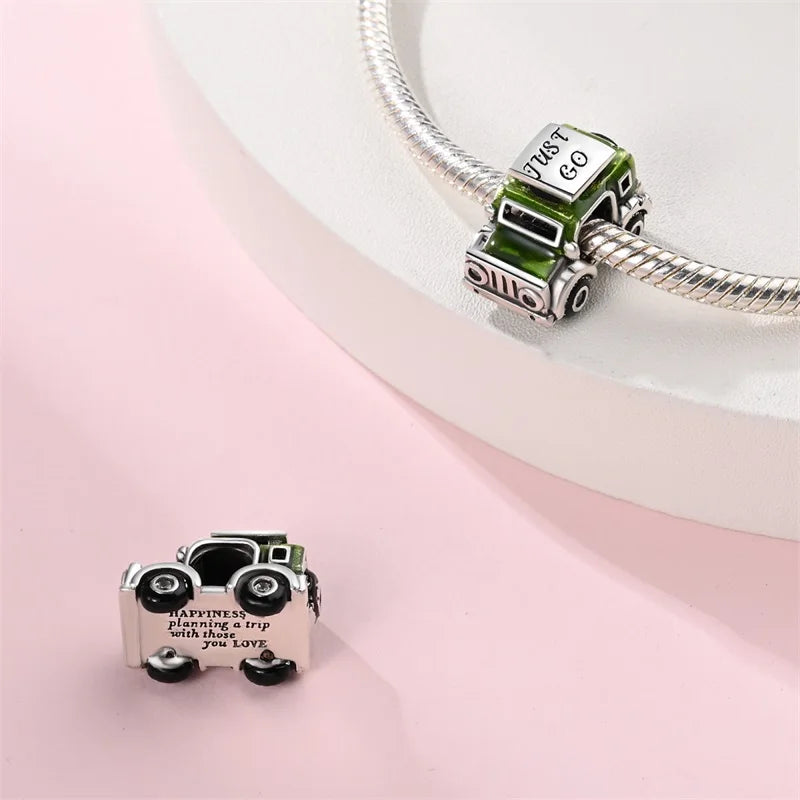 925 Sterling Silver Motorcycle Red Sports Car SUV Bus Car Keys Charm Pendants For Women Fit DIY Bracelets Party Birthday Jewelry