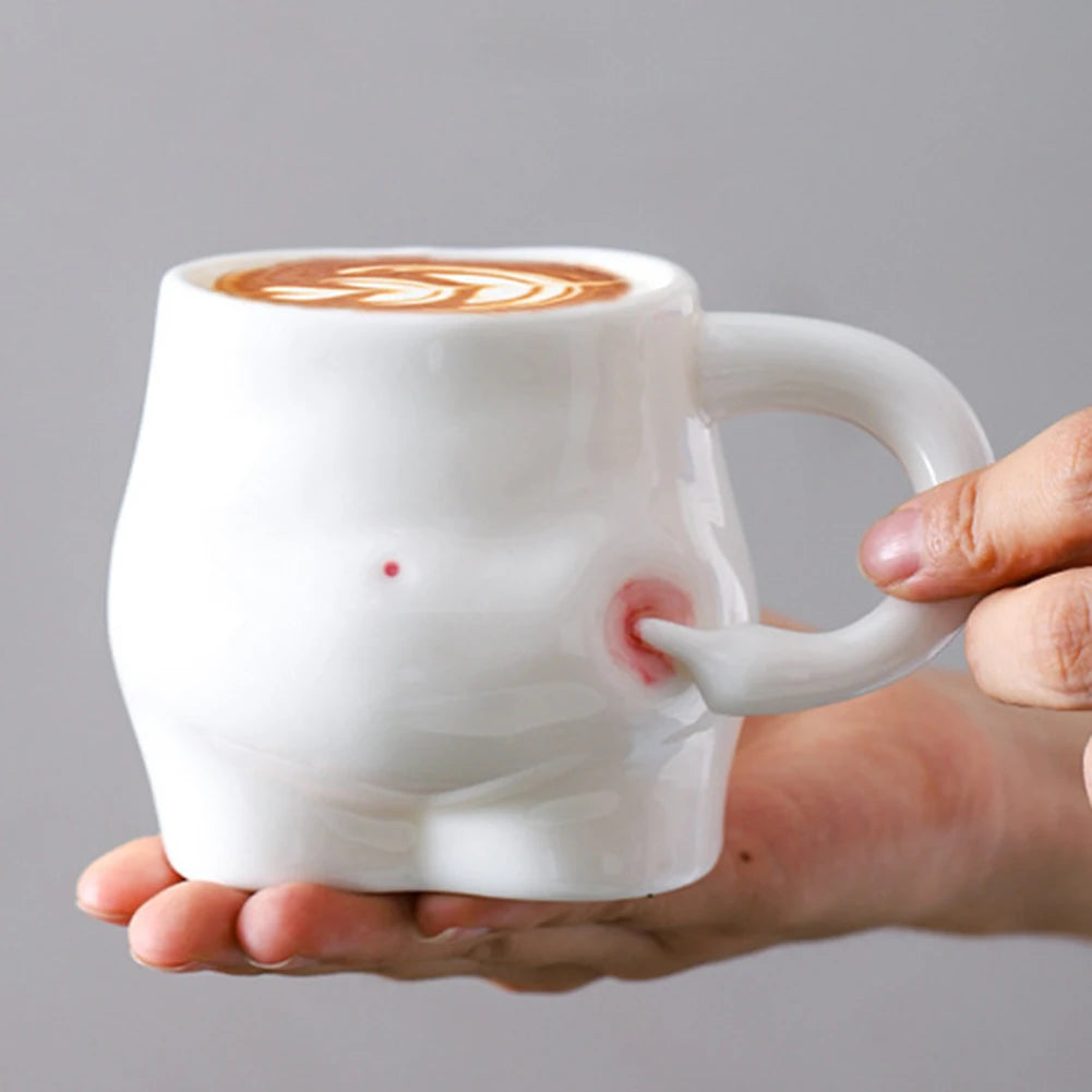 320ml Funny Coffee Mug with Hand Handle Cute Ceramic Mug Fat Belly Shaped Mug Weight Loss Encouragement Gift