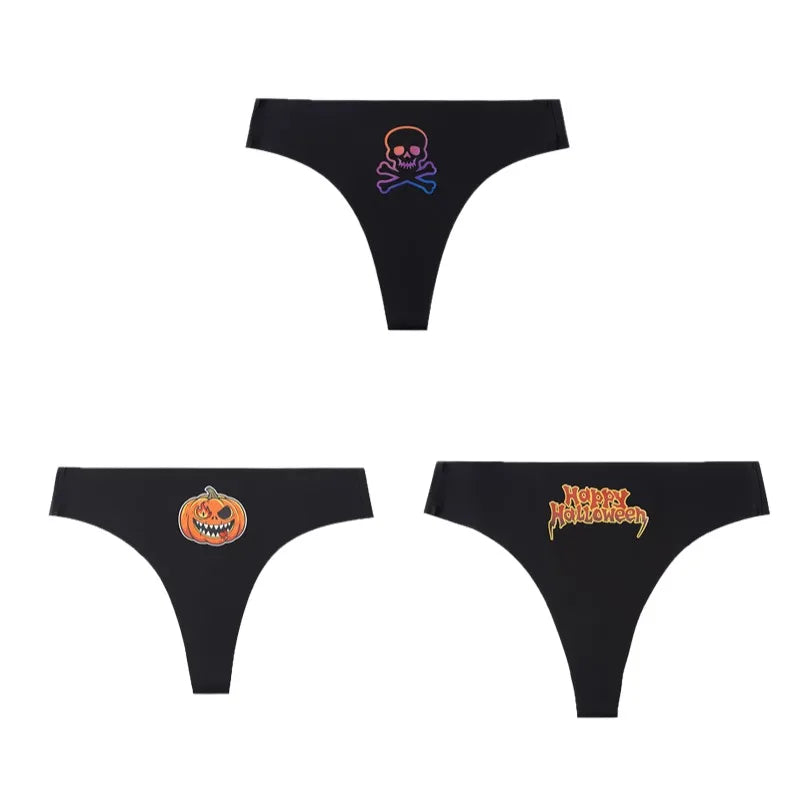 3PCS Halloween Women's Panties Charming Thongs Female Breathable Soft Sexy Lingerie