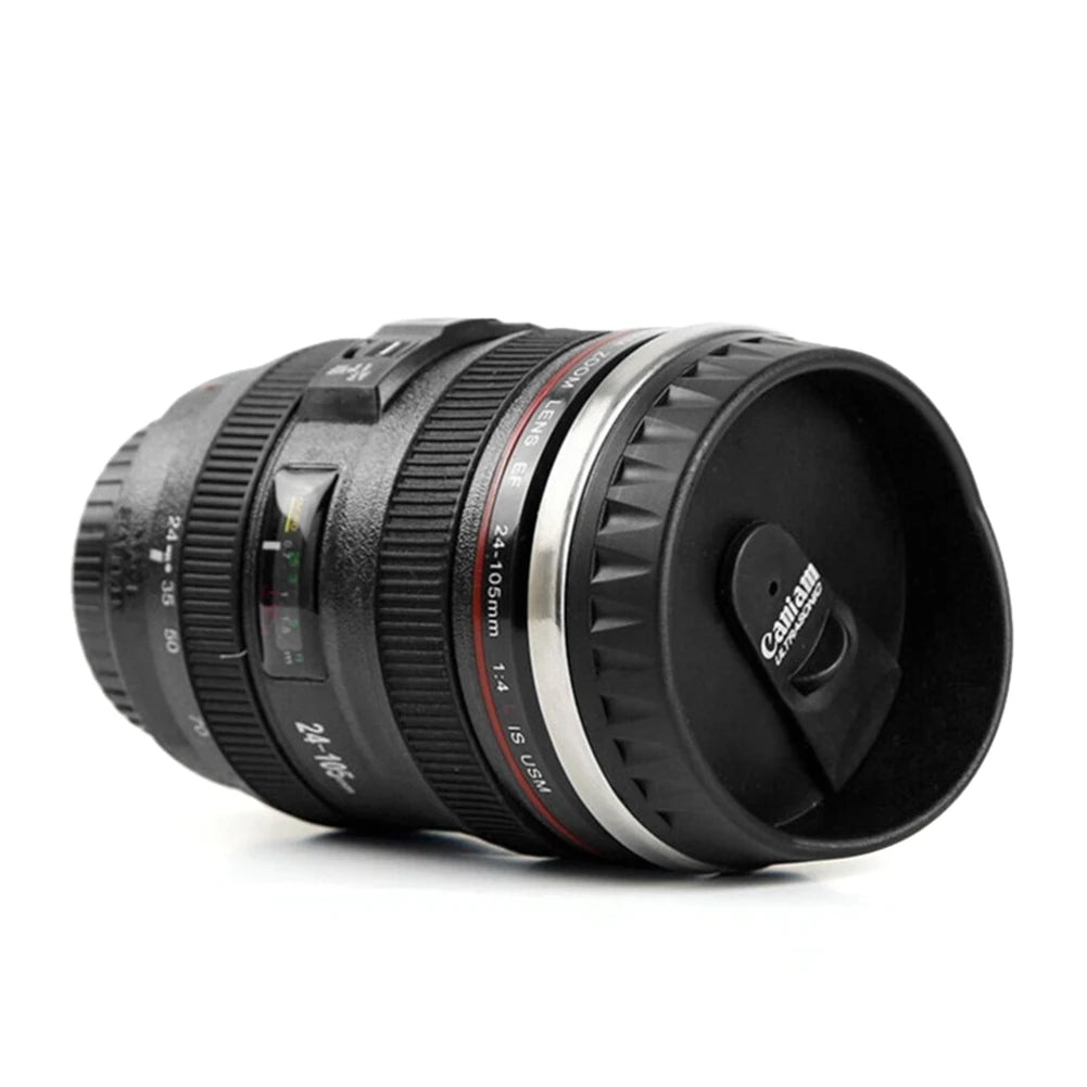 350mL Creative Telephoto Lens Shape Coffee Tea Mug with Lid Stainless Steel