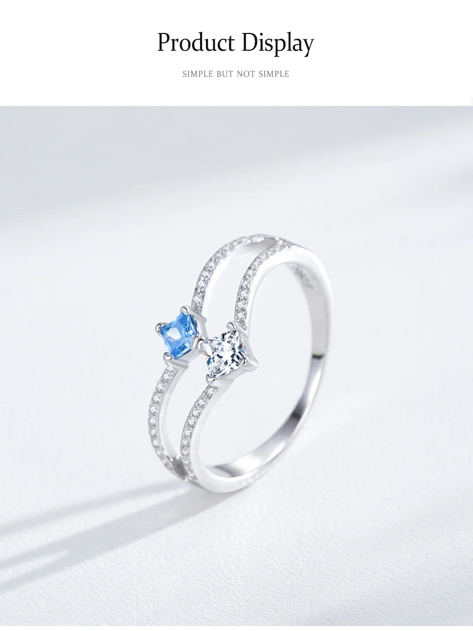 Ailmay 925 Sterling Silver Double-Layer Water Droplet Shaped Blue & White Zircon Ring For Women Personality Gift Party Jewelry