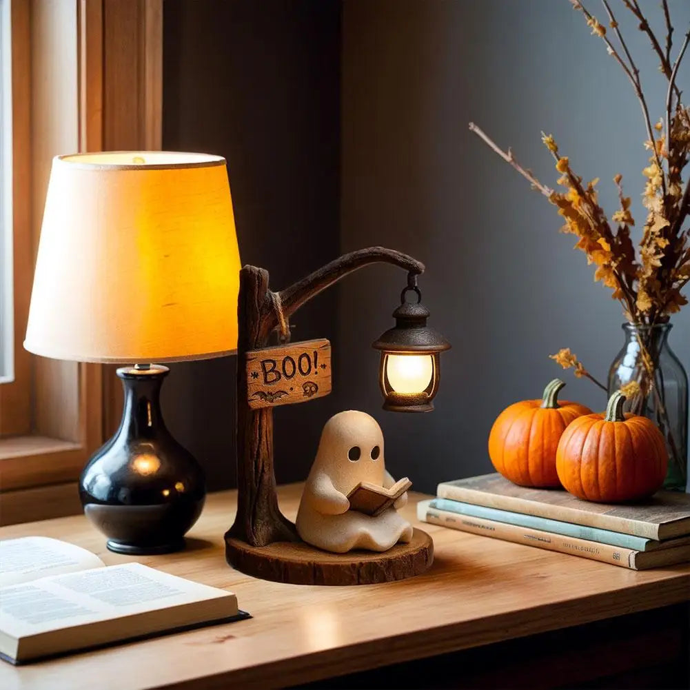 Cute Ghost Reading Light 3D Resin Ghost Desktop Night Light Ornament Warm And Glowing Halloween Home Interior Decoration