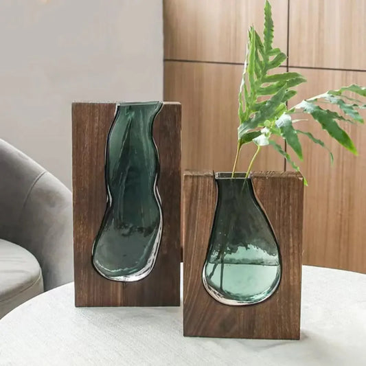 Flower Arrangement Bottle Wooden Glass Vase Creative Modern Hydroponic Flower Holder Exquisite Transparent Flower Pot Homestay