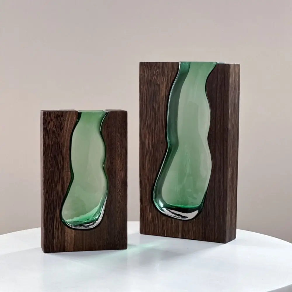 Flower Arrangement Bottle Wooden Glass Vase Creative Modern Hydroponic Flower Holder Exquisite Transparent Flower Pot Homestay