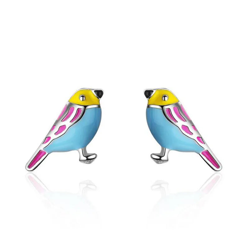 Cute 925 Sterling Silver Colorful Bird Stud Earrings For Kids Children Girl Lovely Animal Sterling-silver-jewelry