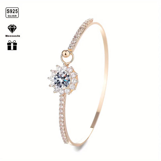 1pc s925 Silver Inlaid 6.5mm Moissanite Small and Delicate Sunflower Bracelet for Men and Women