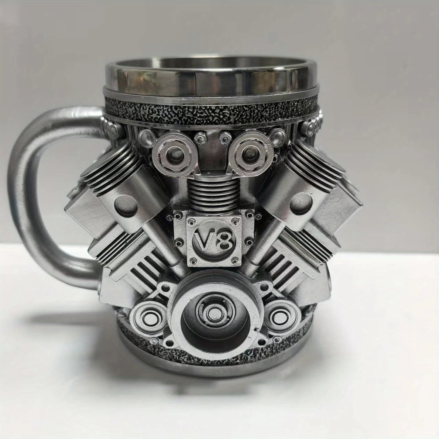 V8 Engines Stainless Steel 7 OZ Insulated Handle Coffee Mug - Creative Automotive Engine Design