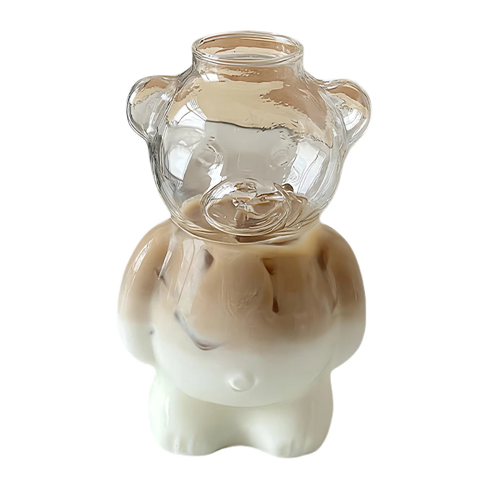 Cartoon Bear Shaped Coffee Mug Novelty Juice Glass Drinkware Bear Shaped Glass Cup Beverage Glasses for KTV Bar Club Parties