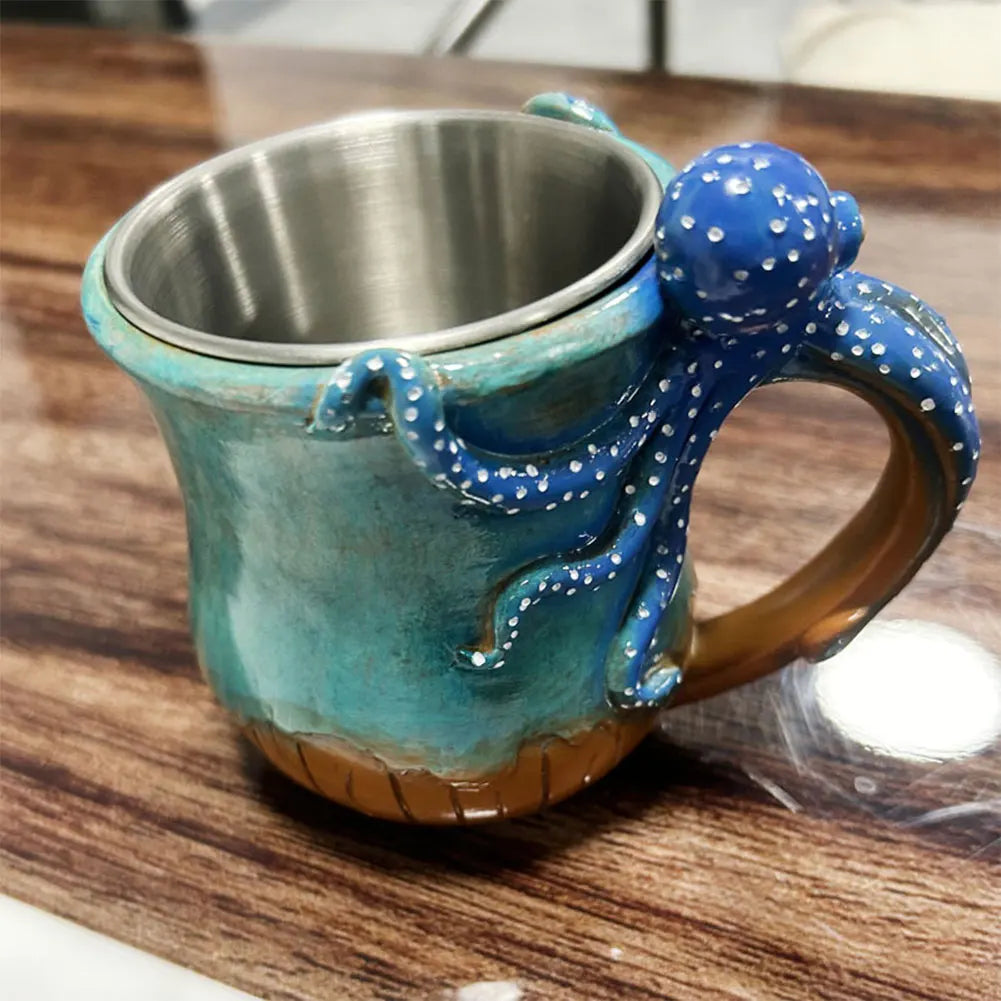 New Deep Blue Octopus Mug Handmade Statue Sea Animal Mug With Handle Novelty Coffee Milk Tea Juice Hot and Cold Drinkware Cup
