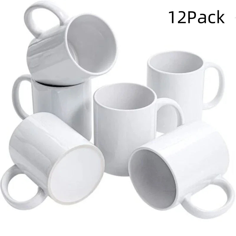 HTVRONT 6 Pack 11 OZ Sublimation Mugs Blank Set Classic Drinking Cups with Handles for Latte DIY Mug Gift for Sublimation Paper