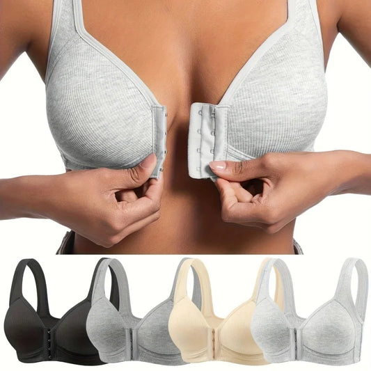 4 Pieces of Elegant Seamless Push-Up Bras for Women Front-closure design, breathable nylon material