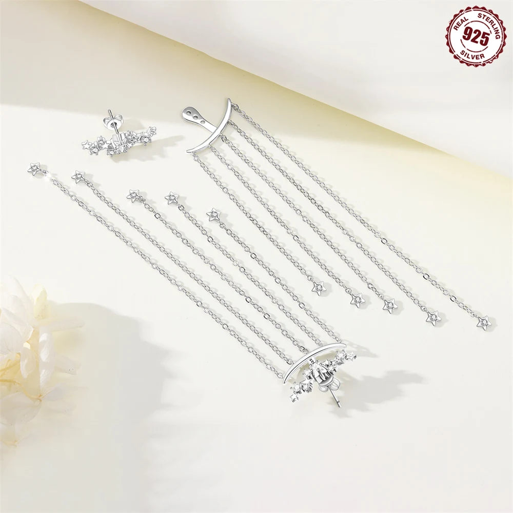 925 pure silver Purple Star Shining 1 pair of 2-wear fringed stud earrings, elegant and high-quality women's earrings, suitable