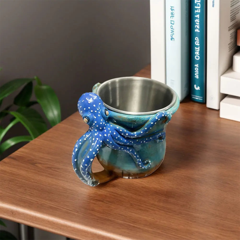 New Deep Blue Octopus Mug Handmade Statue Sea Animal Mug With Handle Novelty Coffee Milk Tea Juice Hot and Cold Drinkware Cup