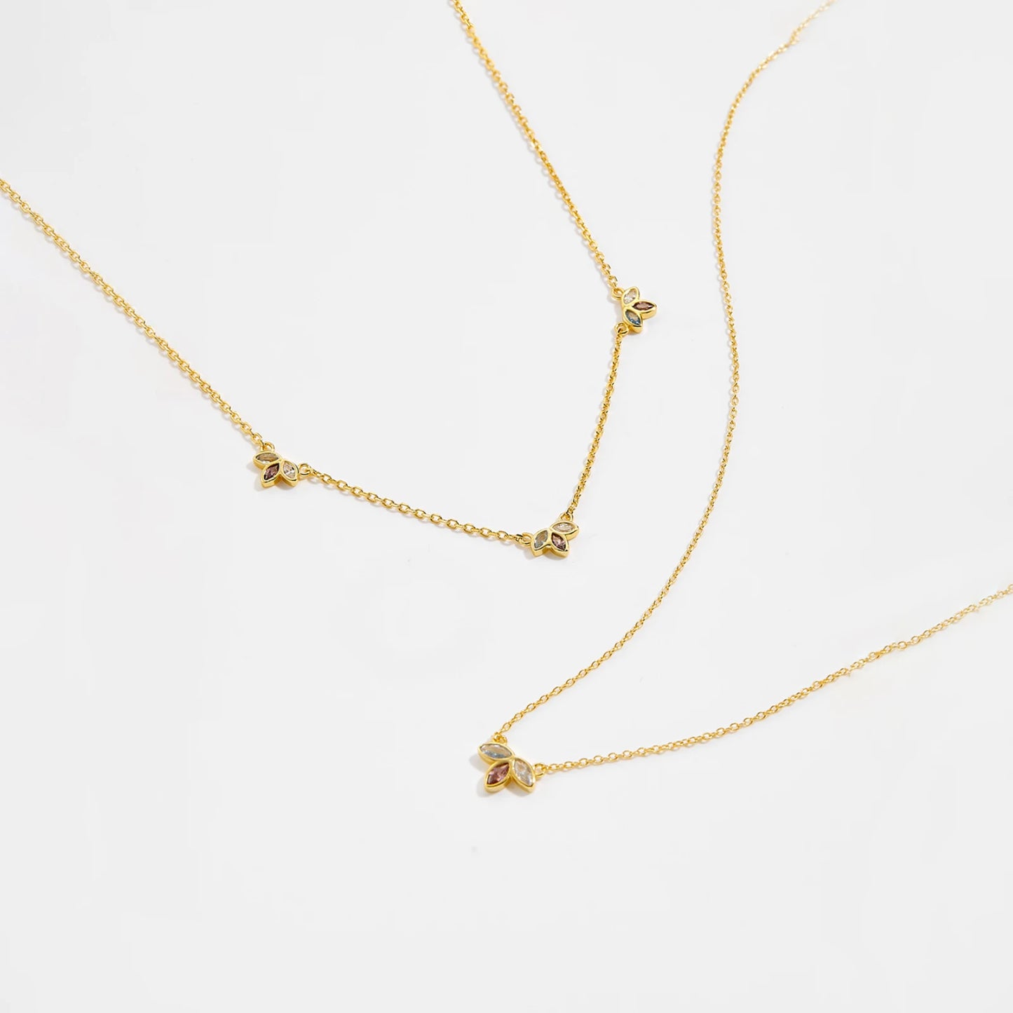 ANDYWEN 925 Sterling Silver Gold Three Zircon Queen Flower Pendant Necklace Long Choker Women Wedding Luxury FineJewelry Gift