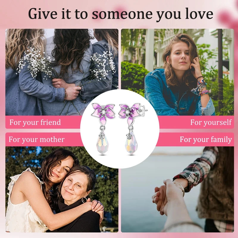 New 925 Sterling Silver Earrings Pendant Simple Shiny Flower Pearl Zircon Wedding Women Jewelry Gift