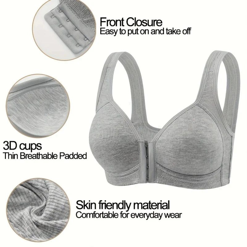 4 Pieces of Elegant Seamless Push-Up Bras for Women Front-closure design, breathable nylon material