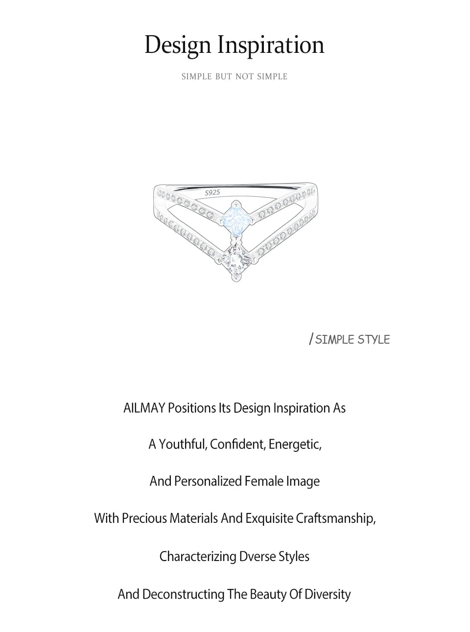 Ailmay 925 Sterling Silver Double-Layer Water Droplet Shaped Blue & White Zircon Ring For Women Personality Gift Party Jewelry