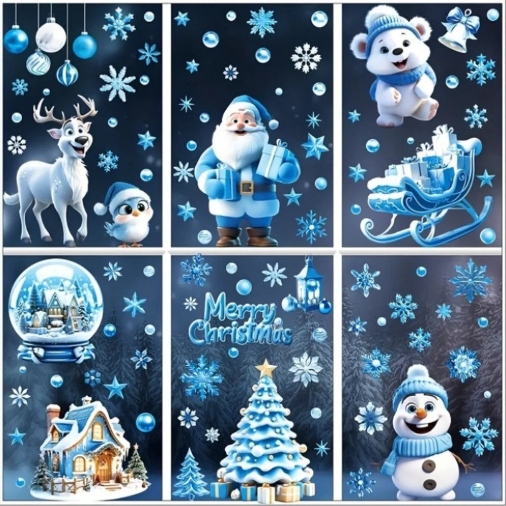 Christmas Festive Window Clings 9 Sheets/110pcs Merry Christmas Stickers for Glass Windows - Snowflake, Reindeer, Santa