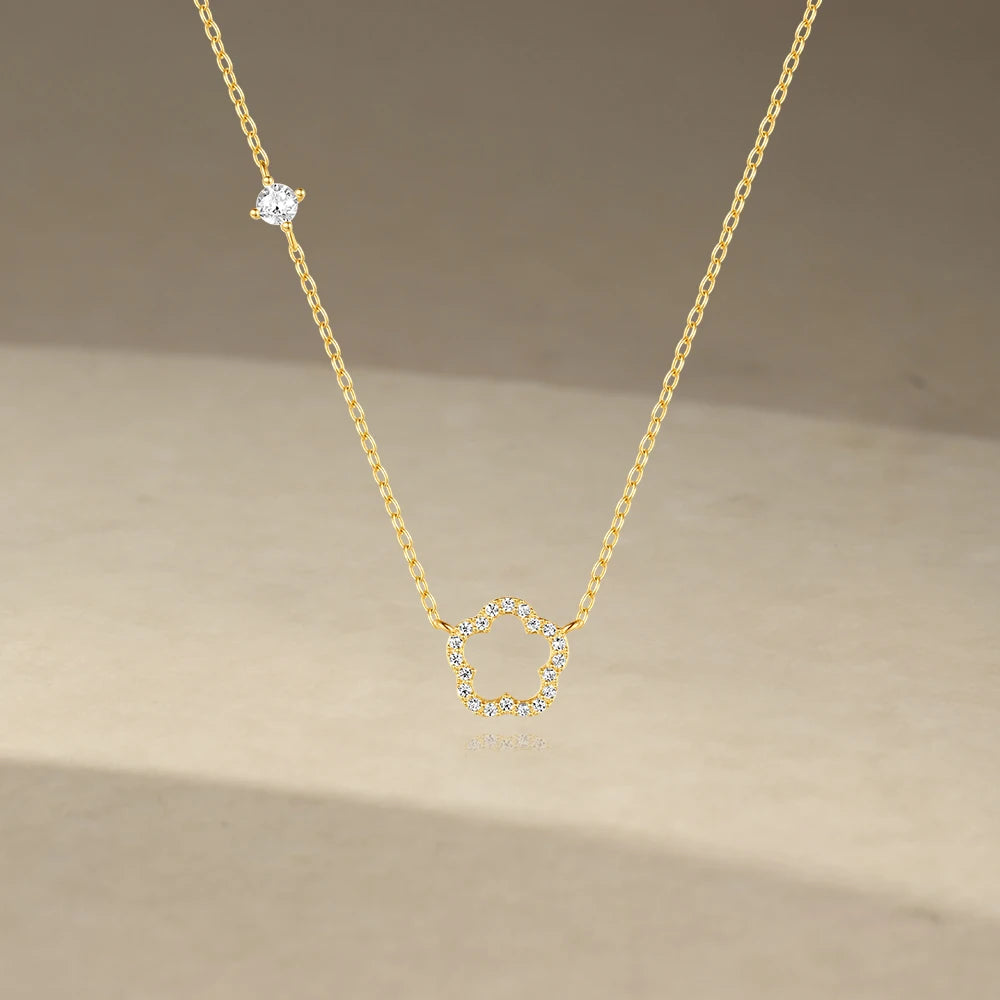 LENNIK 100% 925 Sterling Silver Women necklace plated with Exquisite five petal flower hollowed out white shell zircon plata 925