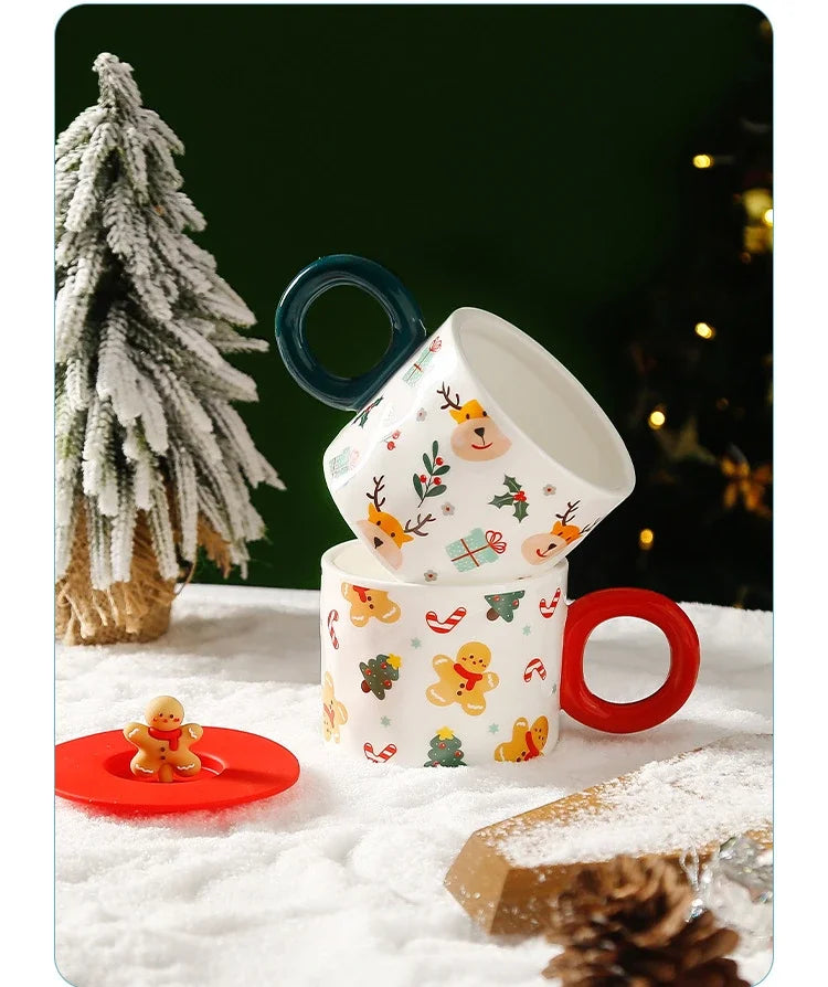 Christmas Creative Ceramic Mug Santa Claus Coffee Mugs High Beauty Drinkware Breakfast Milk Cpus Couple Water Cup Kawaii Gift