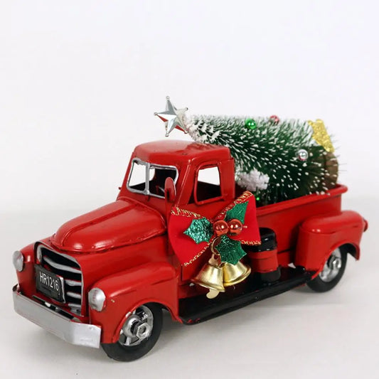 Red Truck Christmas Ornament Retro Car Model Xmas Tree Bell Decor Paint Car Ornament Christmas Decoration Home Office Decoration